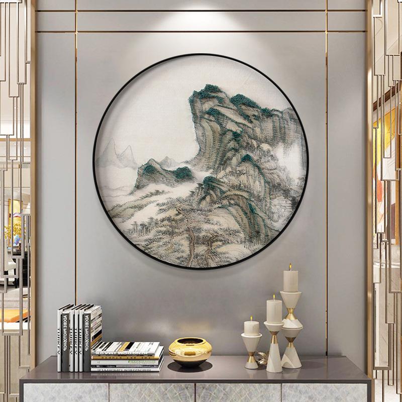 新中式圆形装饰画卧室书房沙发背景墙立体钉子画走廊客厅墙壁挂画
