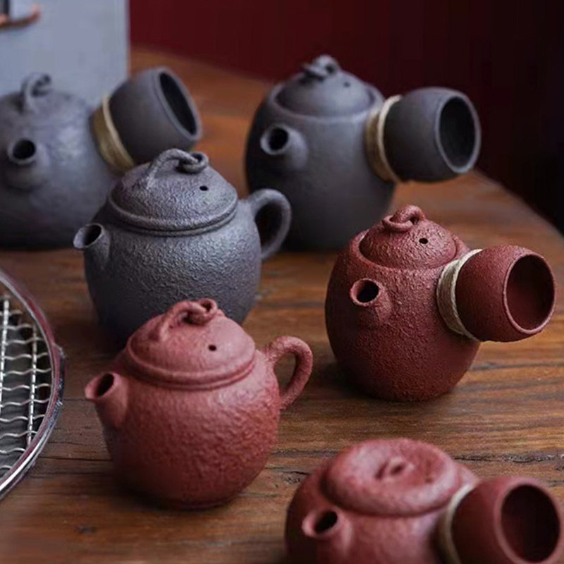 宜兴手作小品炮嘴中式紫砂壶拙器古朴小容量手捏壶复古风中式茶具