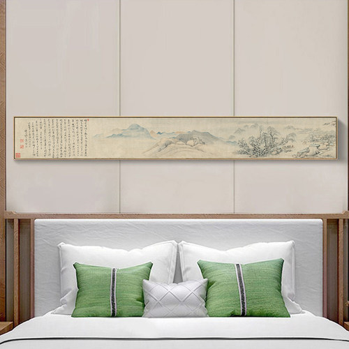新中式客厅山水玄关背景墙水墨窄长条挂画床头茶楼书房餐厅装饰画