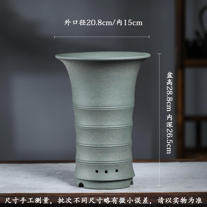尚扣紫砂 老匠人手工竹节兰花盆 建兰蕙兰寒兰室内桌面简约花器