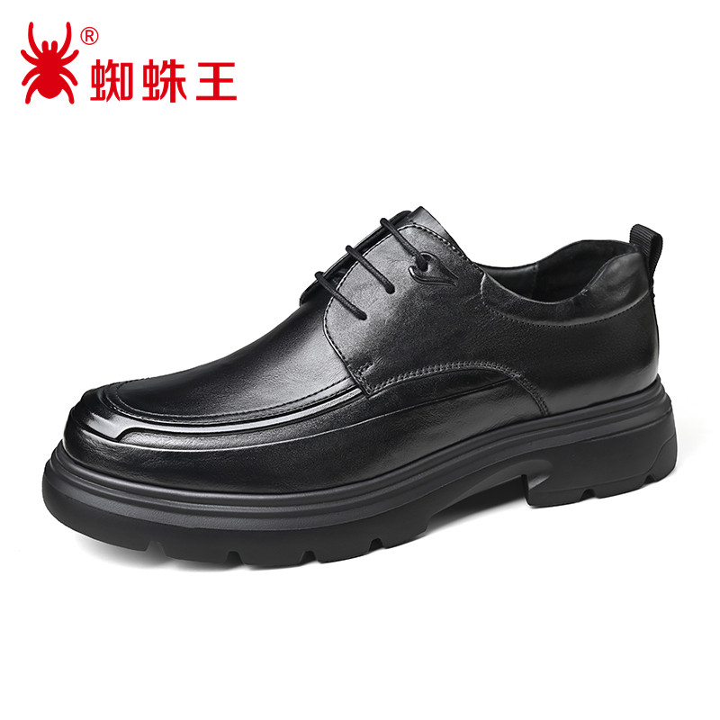 蜘蛛王男鞋真皮商务皮鞋男士系带德比鞋通勤休闲鞋黑色