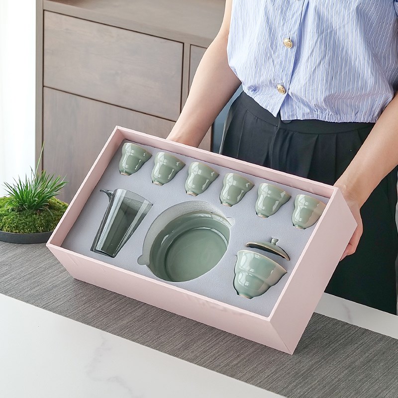 陶瓷功夫茶具套装家用复古盖碗礼盒装日式轻奢整套茶具商务伴手礼