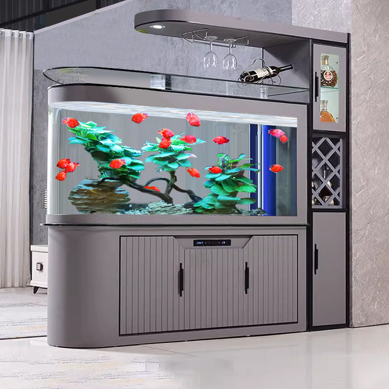 酒柜鱼缸客厅大型轻奢玻璃水族箱落地家用智能玄关屏风2025新款