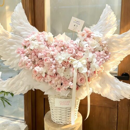 【成品顺丰发】天使之翼翅膀永生花抱抱桶玫瑰花束七夕送女友生日