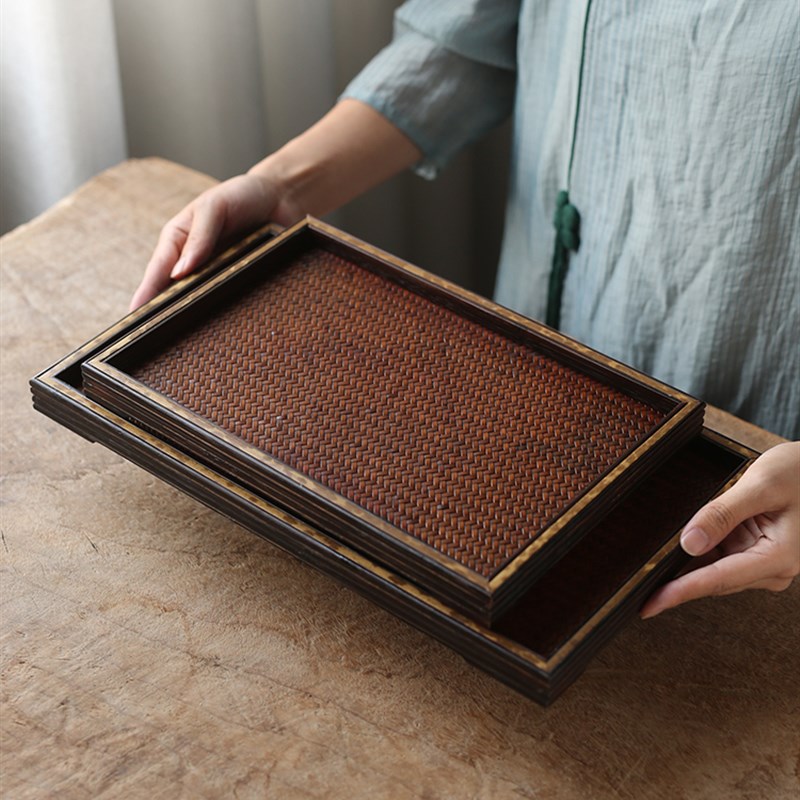 玩物集 竹编茶托盘 文盘茶托盘干泡台茶盘 茶具收纳盘 水果盘茶席
