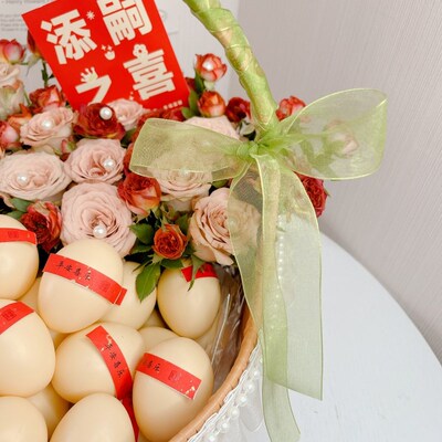 鸡蛋花篮坐月子送产妇手提篮满月水果礼物防藤编织闺蜜鲜花插花篮