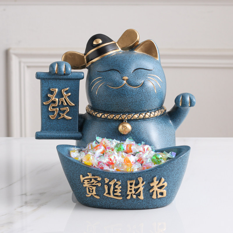 创意招财猫摆件门口北欧坚果糖果盘子前台放钥匙收纳新家乔迁礼品