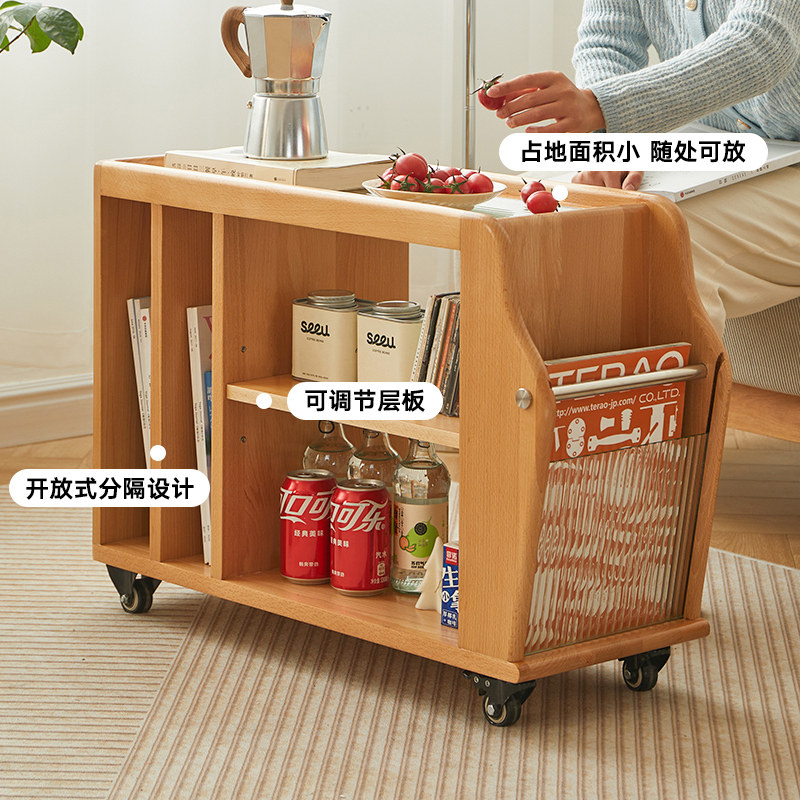 实木小推车边几日式可移动沙发家用客厅双层茶几多功能角几置物架
