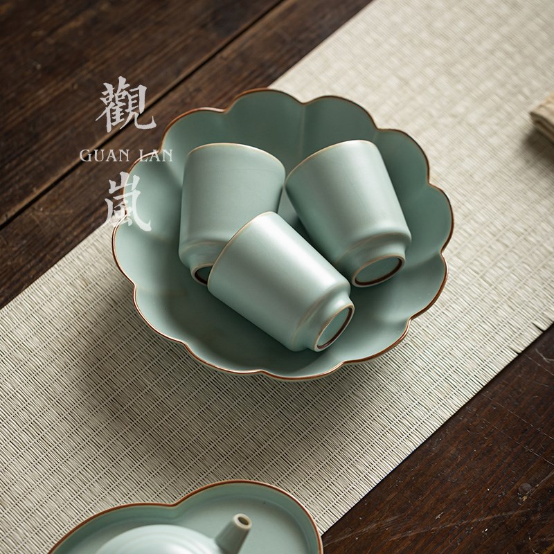 观岚天青汝窑干泡台茶承壶托陶瓷壶承养壶垫开片可养功夫茶具配件