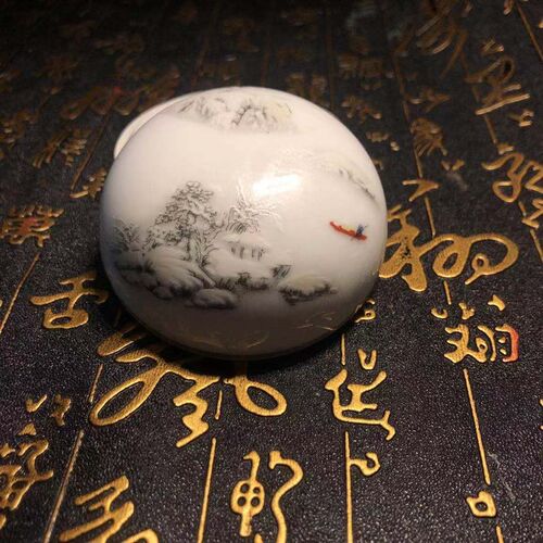 雪景瓷盒印泥印章开片哥窑瓷器景德镇产大号国画印章朱砂瓷缸印台