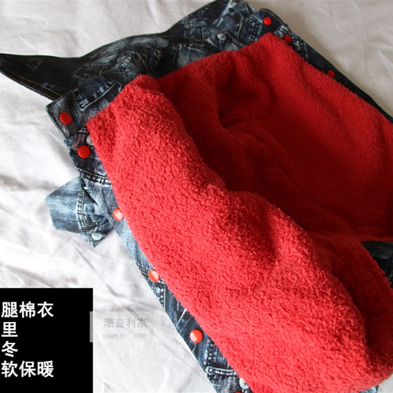 宠物冬装加厚保暖牛仔棉衣泰迪比熊法斗中小型犬包肚防寒防风外套