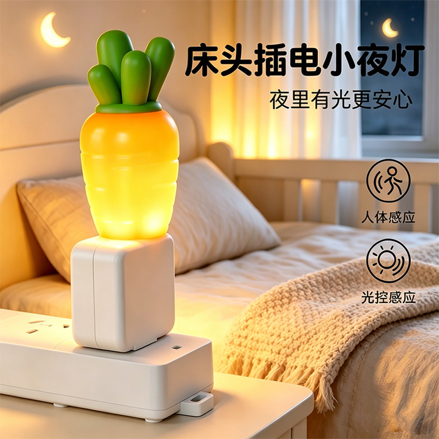 拓迪插电感应胡萝卜小夜灯图片