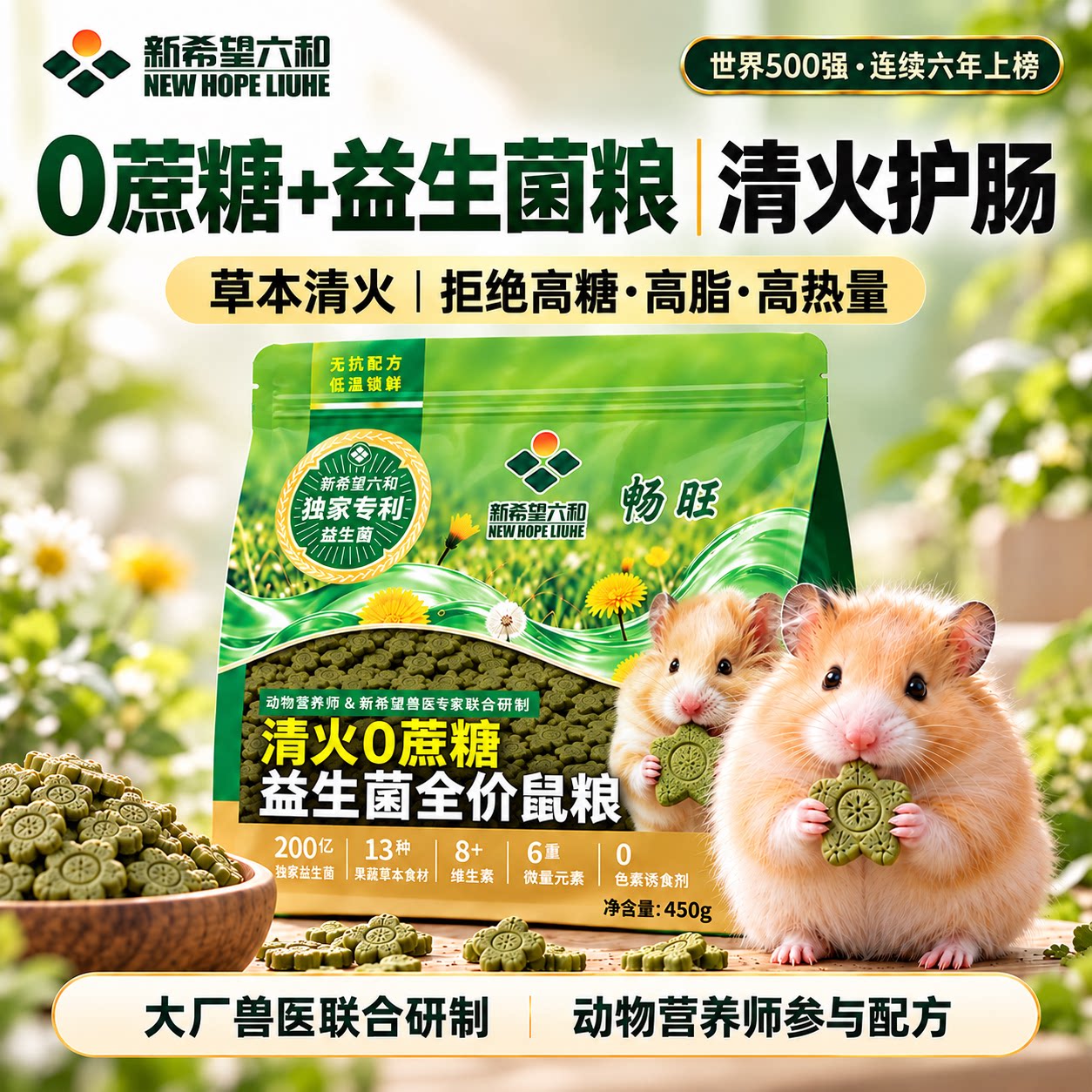 新希望六和全价仓鼠粮清火益生菌饲料金丝熊侏儒通用0蔗糖主粮