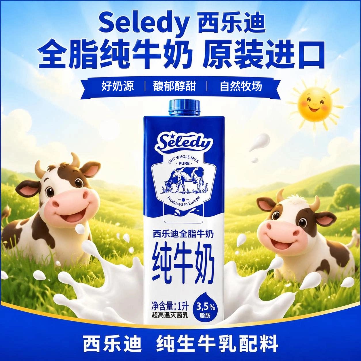 西乐迪波兰进口全脂高钙牛奶1L
