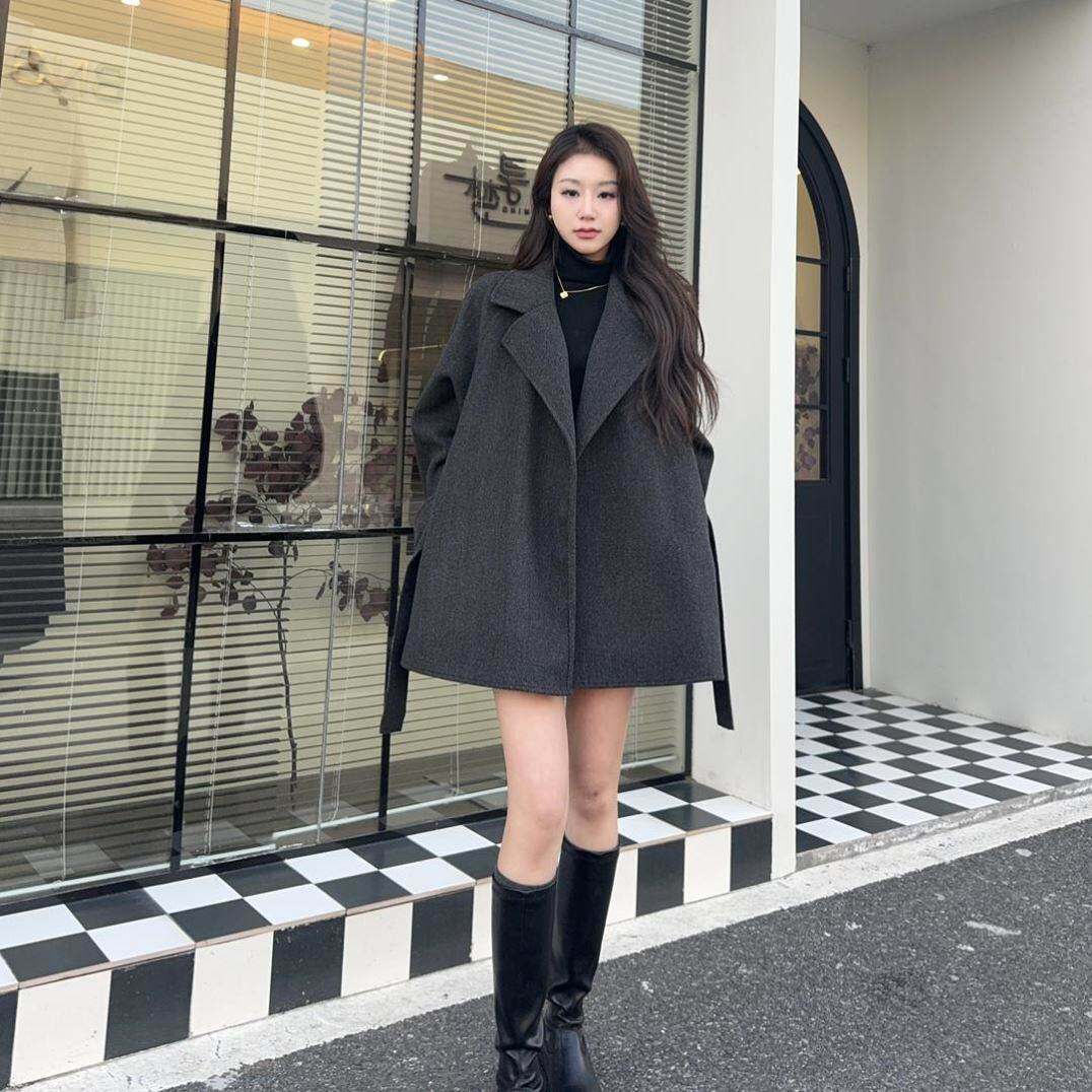 2026新款双面绒大衣女短款小个子韩版宽松经典显瘦百搭毛呢外套潮