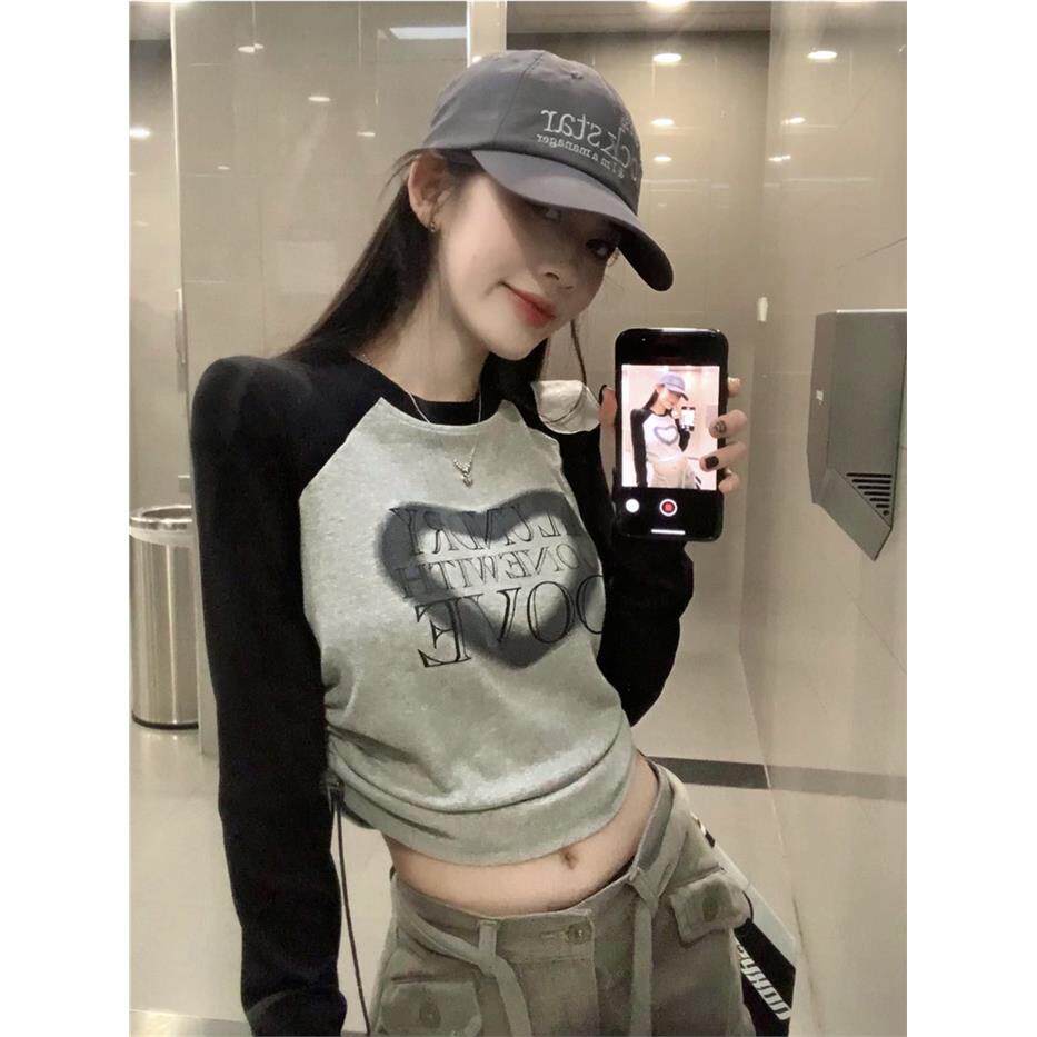春秋新款纯棉性感短款撞