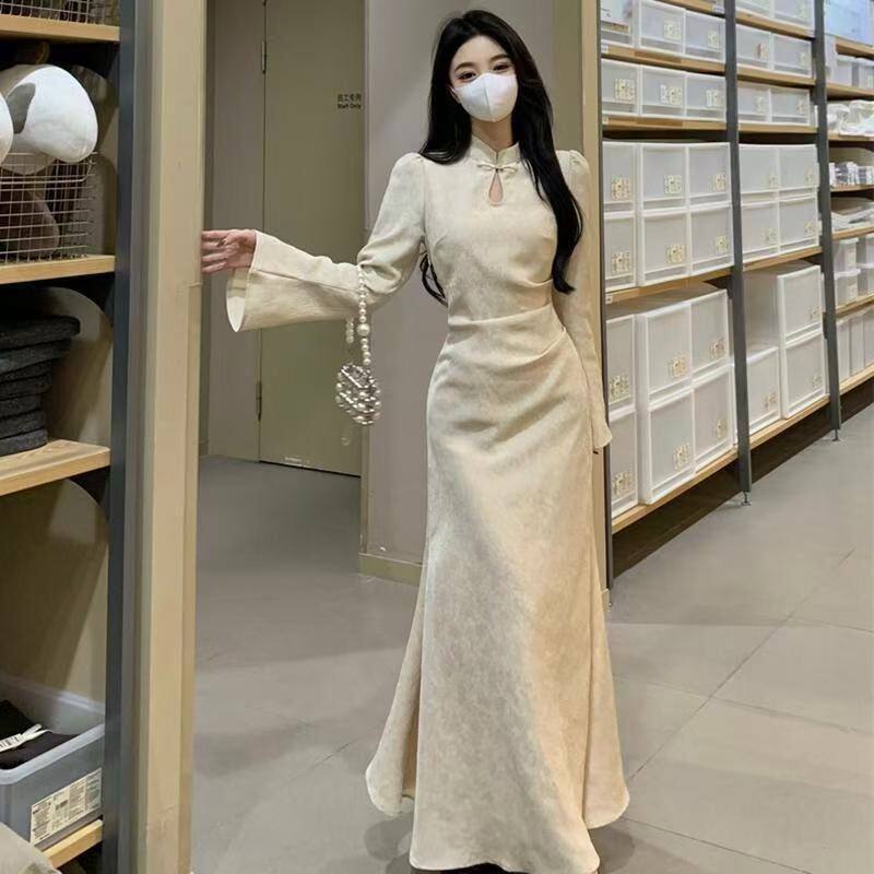 大码法式感旗袍连衣裙女秋款赫本