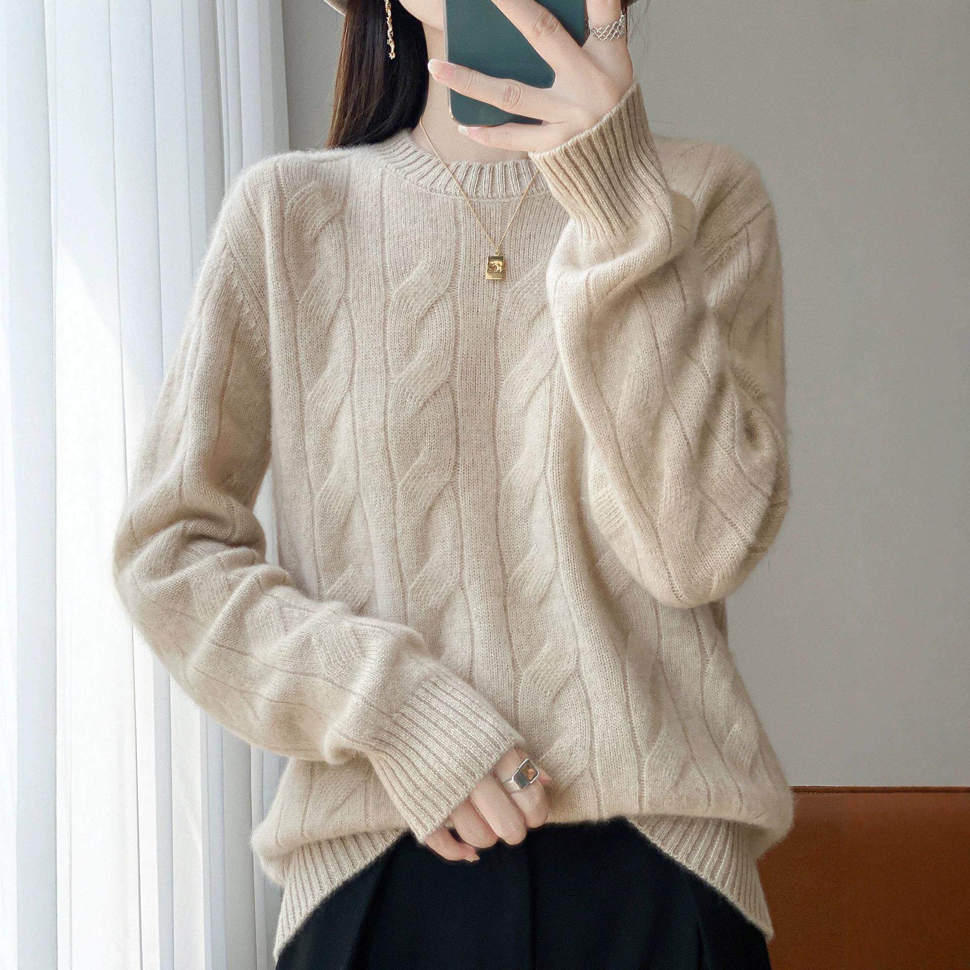 韩版复古麻花宽松毛衣女