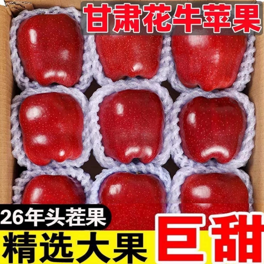 甘肃天水花牛苹果新鲜当季平安圣诞丑红蛇粉面两吃苹果整箱包邮
