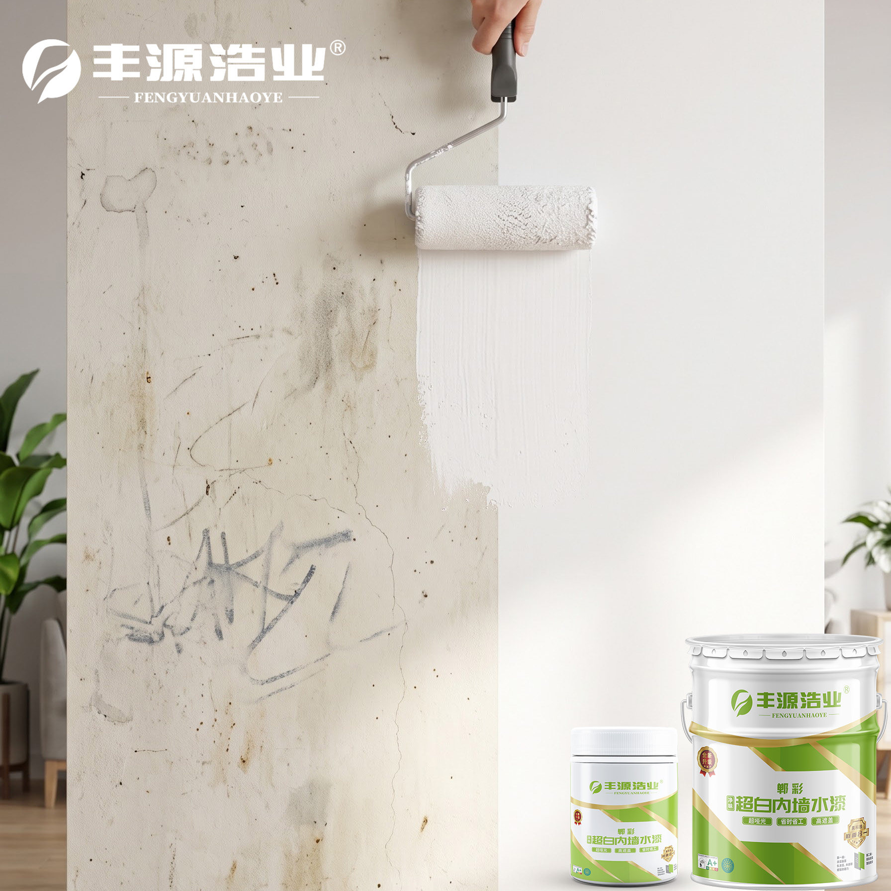 丰源浩业底面合一白色环保内墙乳胶漆翻新遮盖毛坯房专用墙面涂料