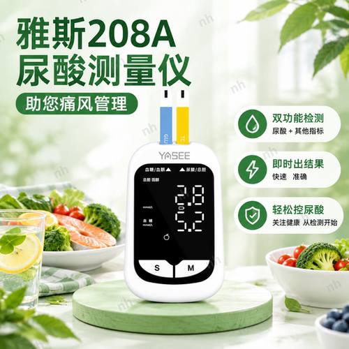 雅斯208A血糖尿酸血酮一体机三合家用测量仪医用试纸三合一尿酸仪
