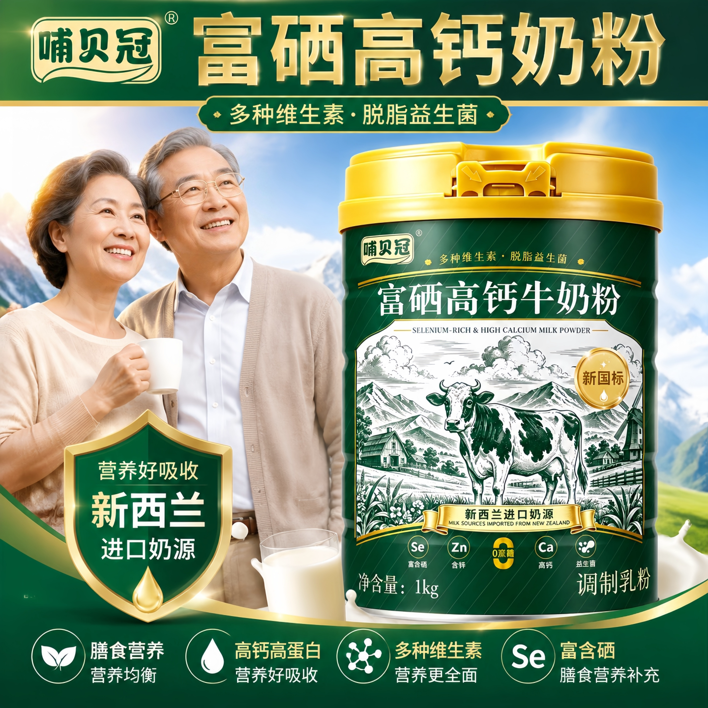 新西兰进口奶源牛奶粉脱脂无蔗糖