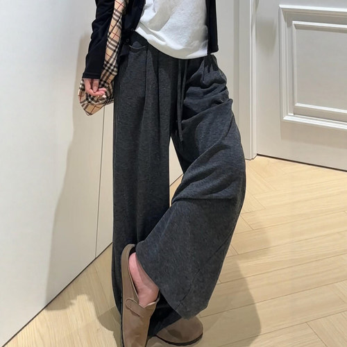 深灰色糯米裤子女款秋适合小个子垂感裤大码胖mm阔腿休闲裤运动裤