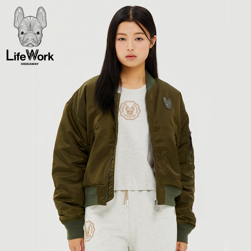 LIFEWORK HIDEAWAY美式复古运动棒球服短款棉服女飞行员夹克外套图片