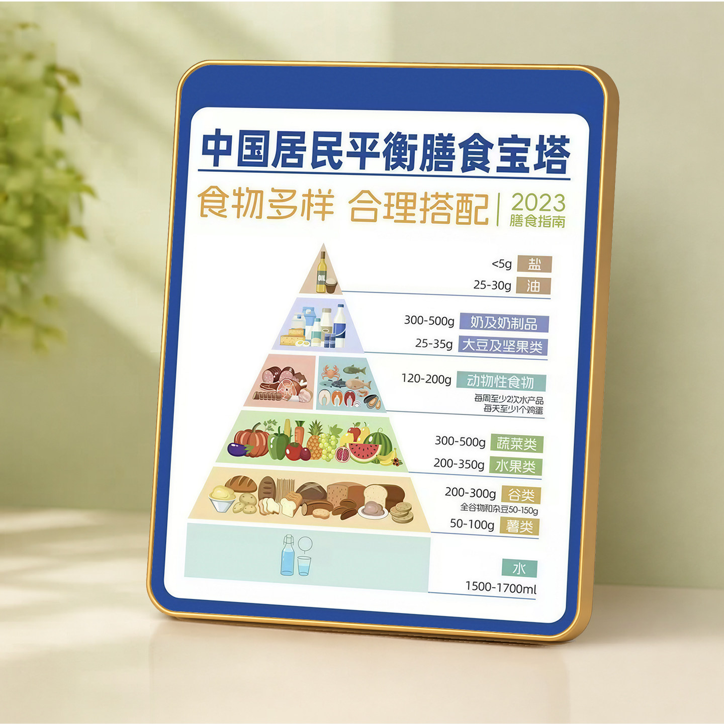 中国居民平衡膳食宝塔2023膳食指南健康饮食科普装饰摆台相框