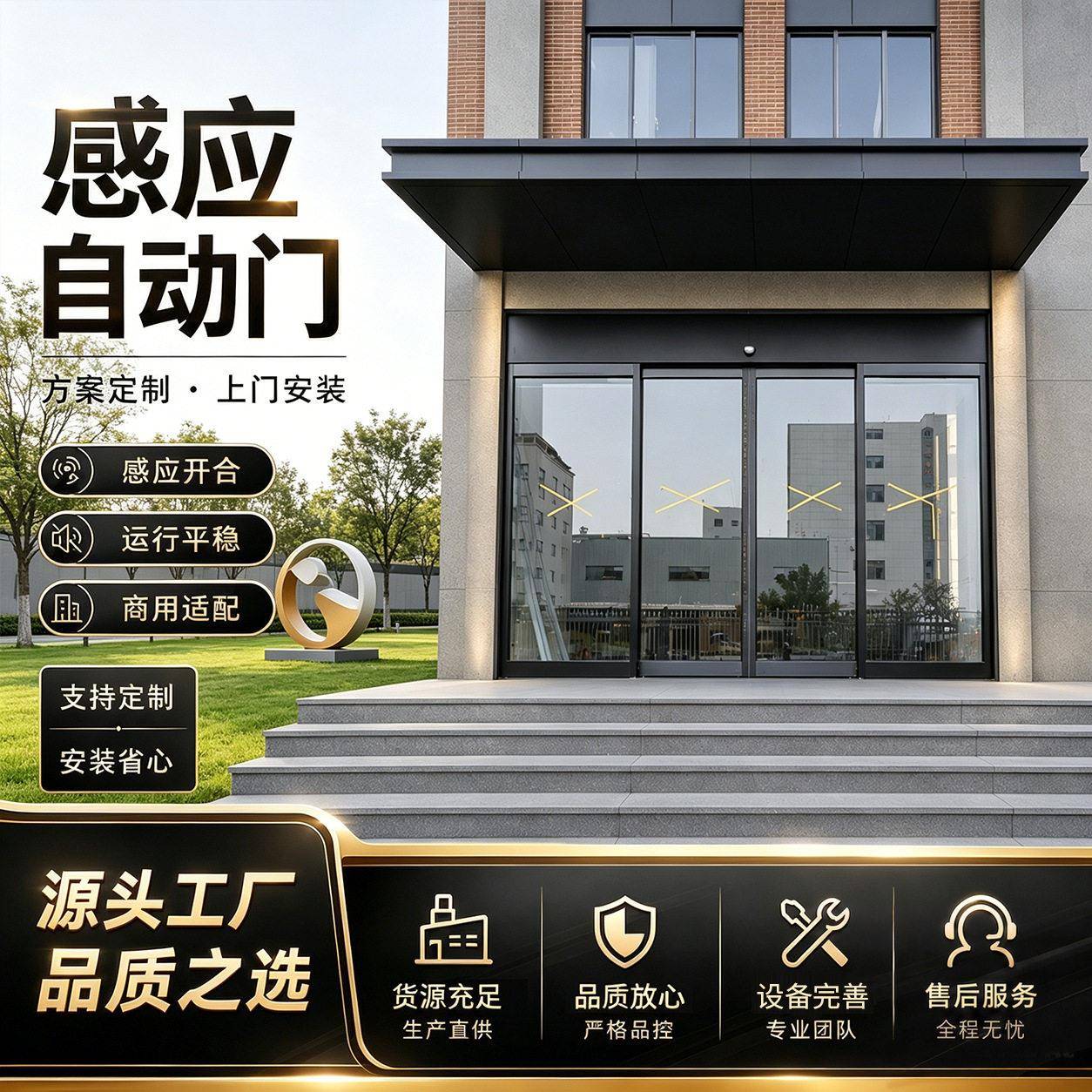厂家自动感应平移门商场写字楼商铺玻璃电动平移感应门上门安装