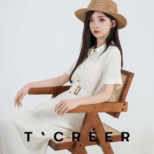 【内购会】T`CREER｜【长川赋】夏日轻法翻折领系衬衫式连衣裙女