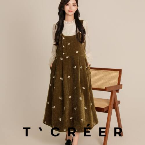 【内购会】T`CREER｜【绿动主义】春春轻法温柔系背带刺绣连衣裙