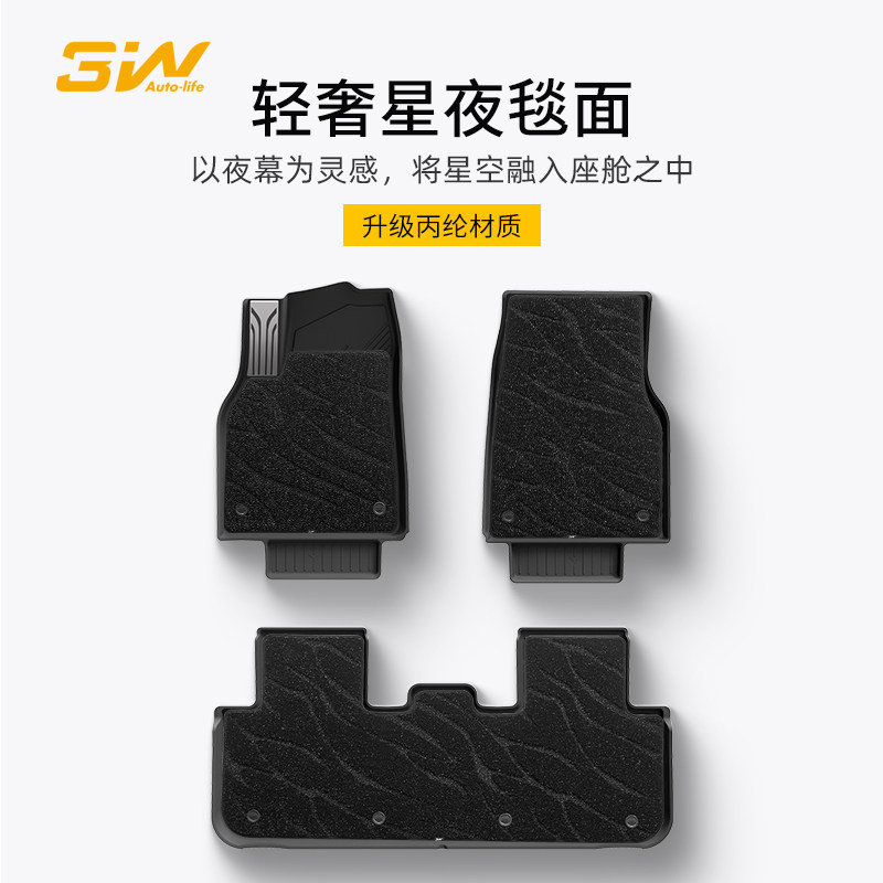 3W时尚轻奢星夜毯面专车加厚汽车绒毯地垫 仅适配3W全TPE脚垫