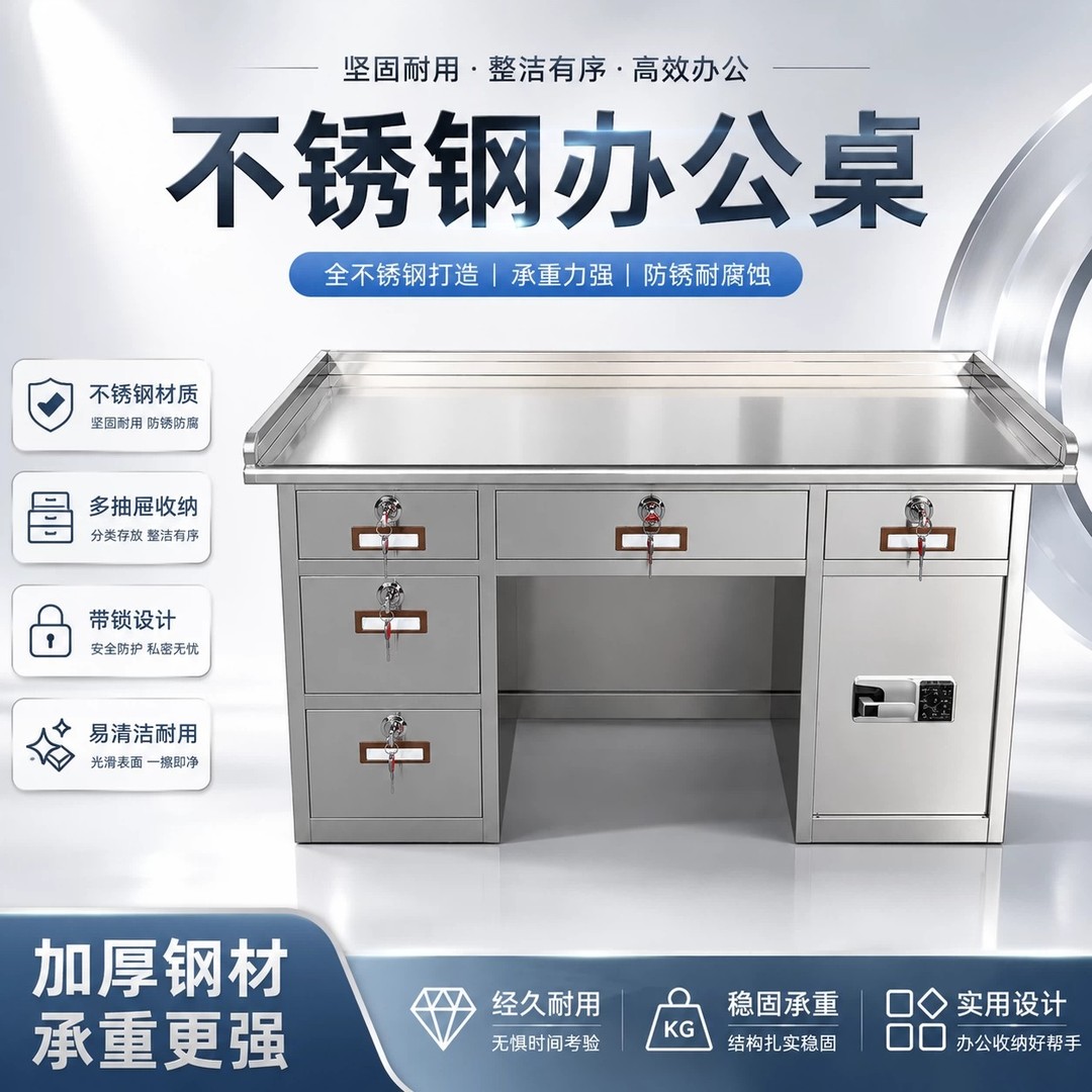 不锈钢带锁文件柜办公电脑桌