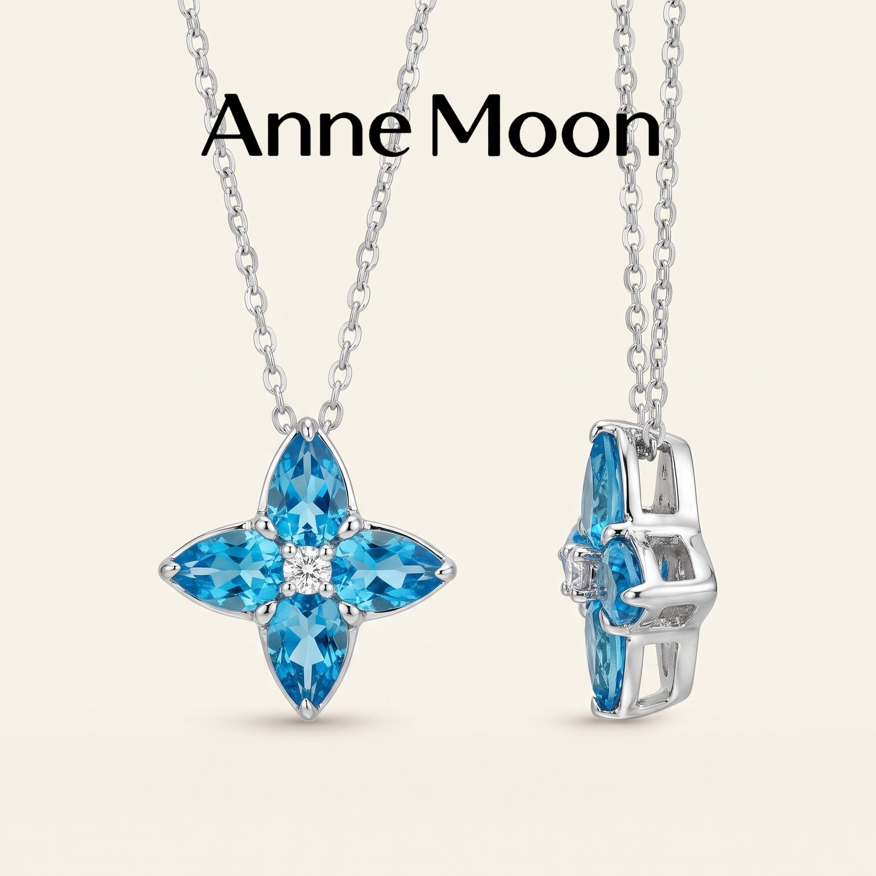 Anne Moon安妮穆恩北极星蓝色托帕石吊坠女银双面佩戴吊坠送银链