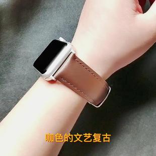 44mm蝴蝶扣苹果智能手表腕带iwatch4 表带 适用Apple 7表带真皮45 个性 Watch9 5商务手表针扣扣42男时尚