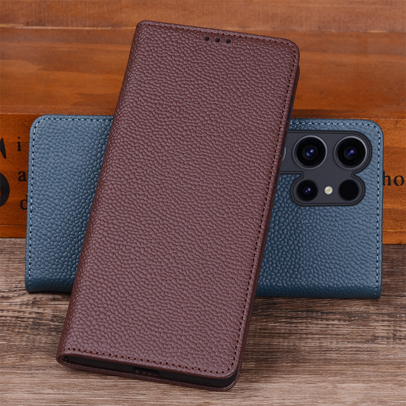 适用于三星Galaxy S25/S24/S23 ultra手机壳真皮翻盖S25/S24/S23 +plus保护套商务头层牛皮S24/S23保护壳简约