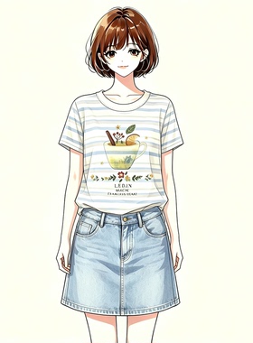 Hooxun逅荨【白灼少女】  百搭个性条纹圆领短袖HX715D055