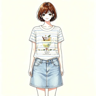 Hooxun逅荨【白灼少女】 百搭个性条纹圆领短袖HX715D055