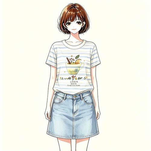 Hooxun逅荨【白灼少女】  百搭个性条纹圆领短袖HX715D055