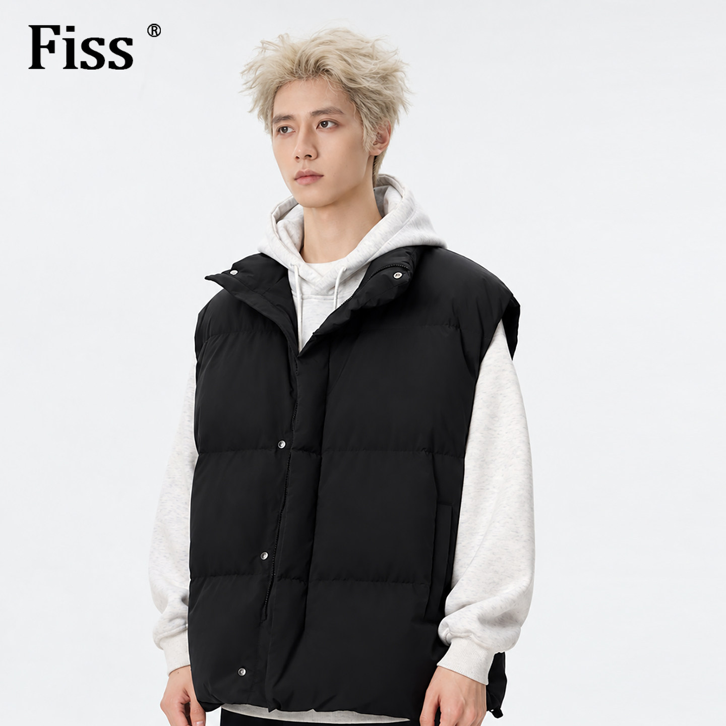 fiss美式高街潮牌羽绒服马甲男款冬季保暖2026新款复古青少年上衣