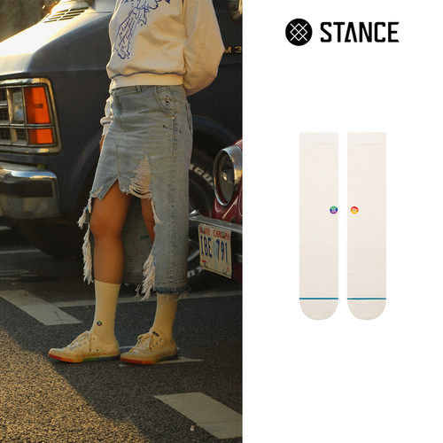 STANCE潮流袜子Encircle公益联名款中筒袜简约纯色白袜透气耐磨袜
