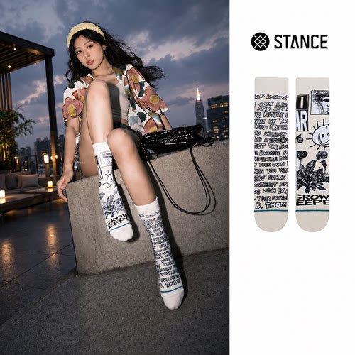 STANCE潮流袜子B. THOM合作款中筒袜男袜女袜文字印花耐磨滑板袜