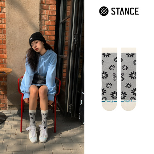 STANCE潮流袜子女袜中筒袜夏季袜子时尚印花黑白太阳花个性袜子