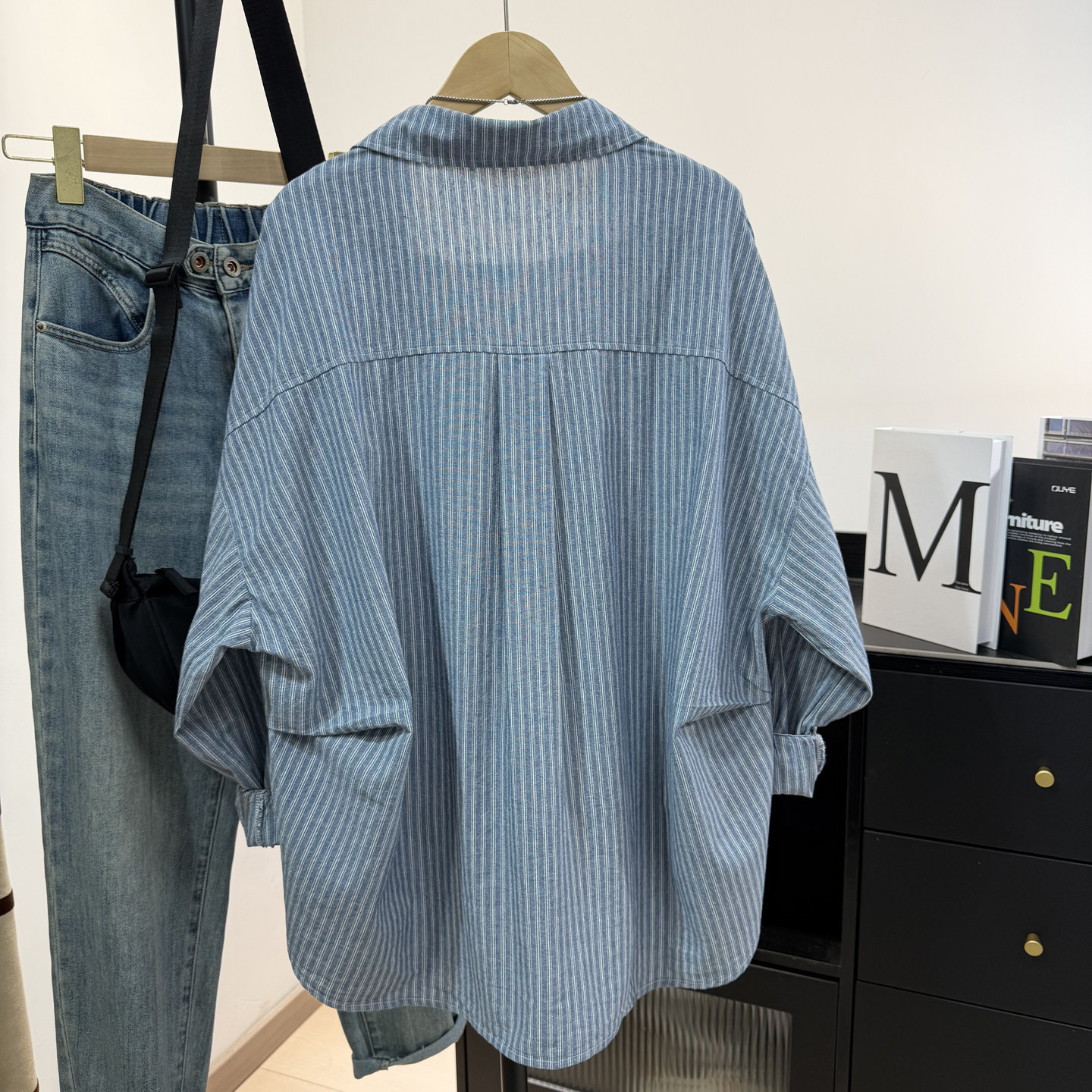 全棉蓝白条纹衬衫女早秋新品韩系休闲宽松龟背复古衬衣防晒外套潮