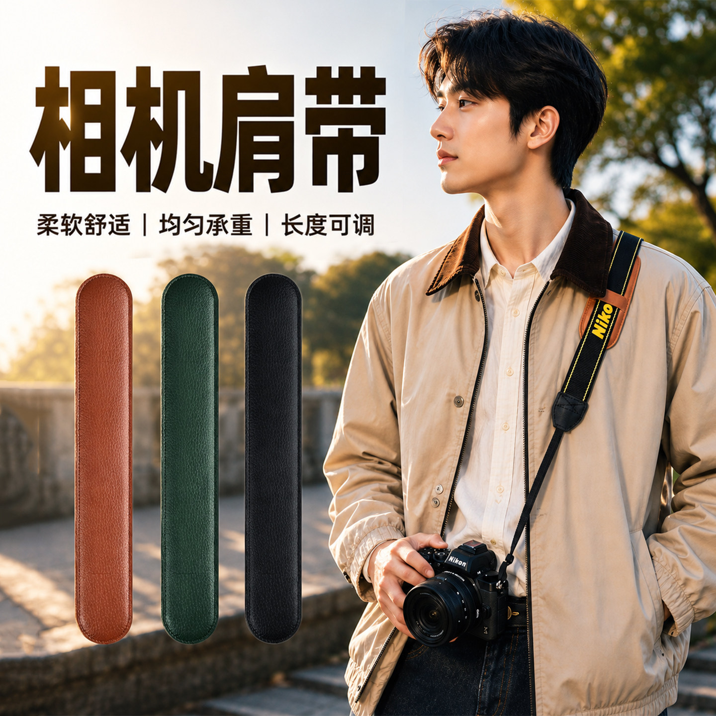 相机背带减压垫片微单反肩带斜跨挂脖减负皮垫加宽加厚适用佳能尼康索尼富士松下徕卡奥林巴斯图片