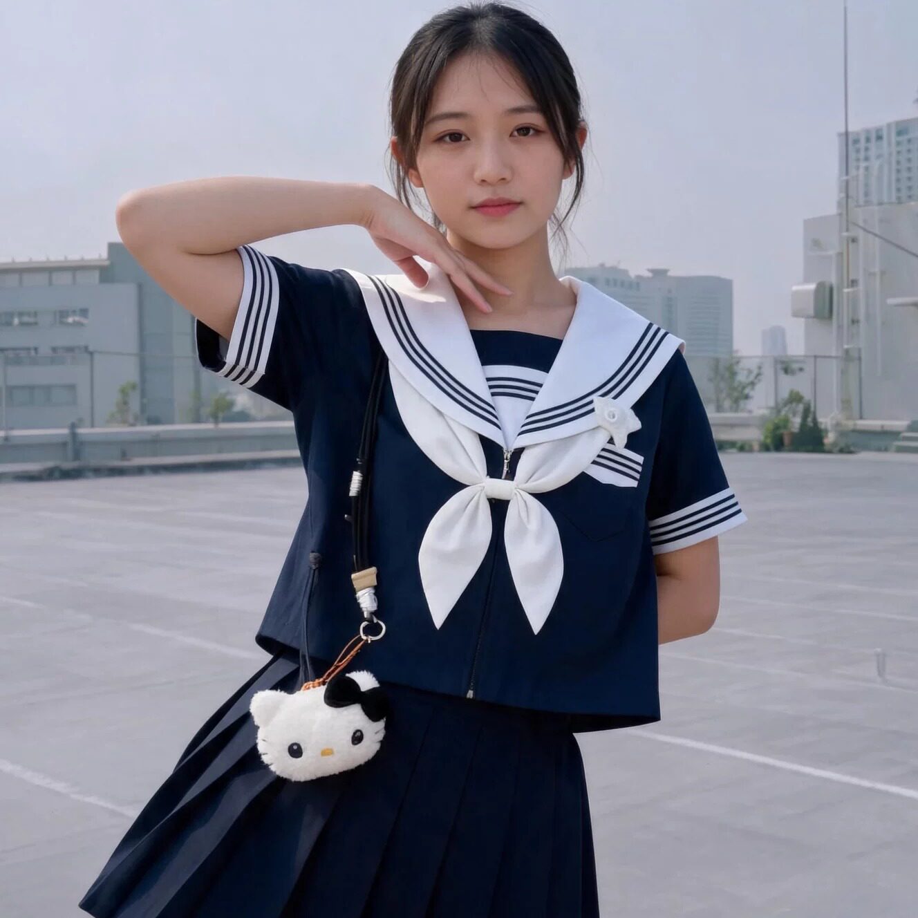 花星社【夜山遥】原创白领绀三本水手服JK制服套装学院风日制校供