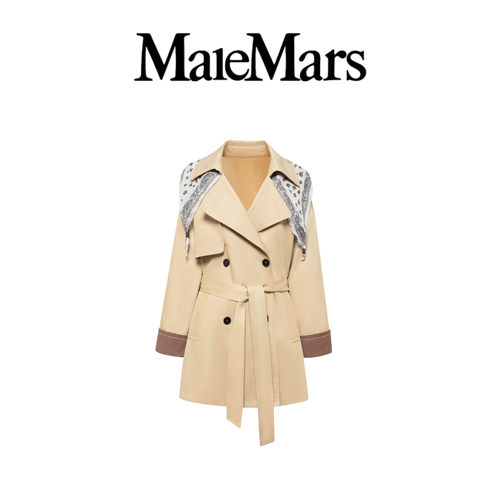 MaleMars【月光奏鸣】英伦风翻领短款风衣外套女秋双排扣收腰大衣