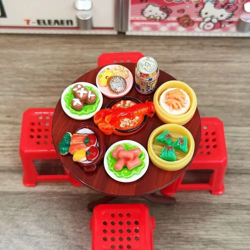 厨房过家家折叠迷你小餐桌凳儿童食玩仿真摆件小人国娃屋场景JH
