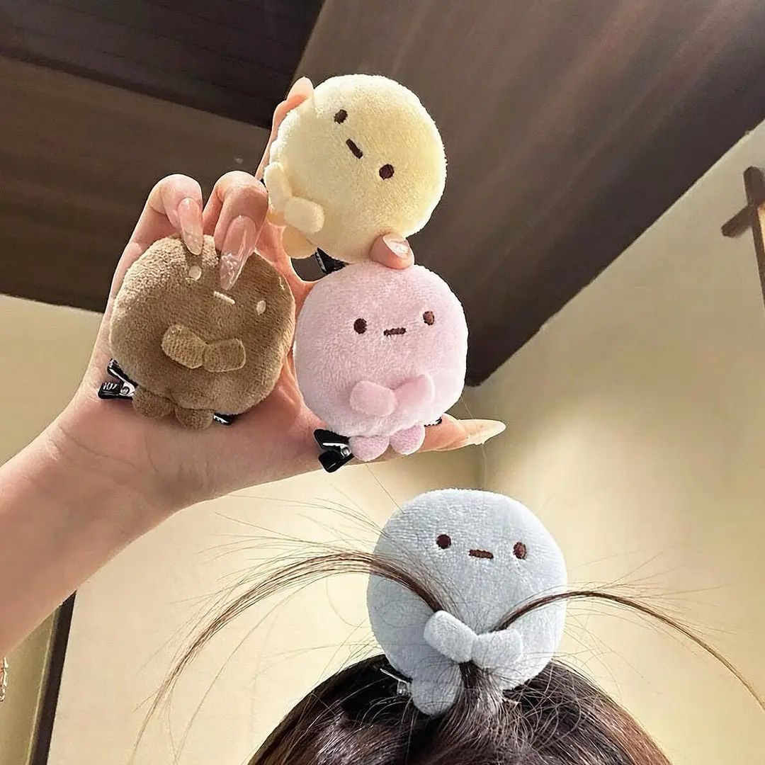 角落生物发夹四色圆子发饰日系可爱毛绒玩偶刘海发夹女前额头饰JH